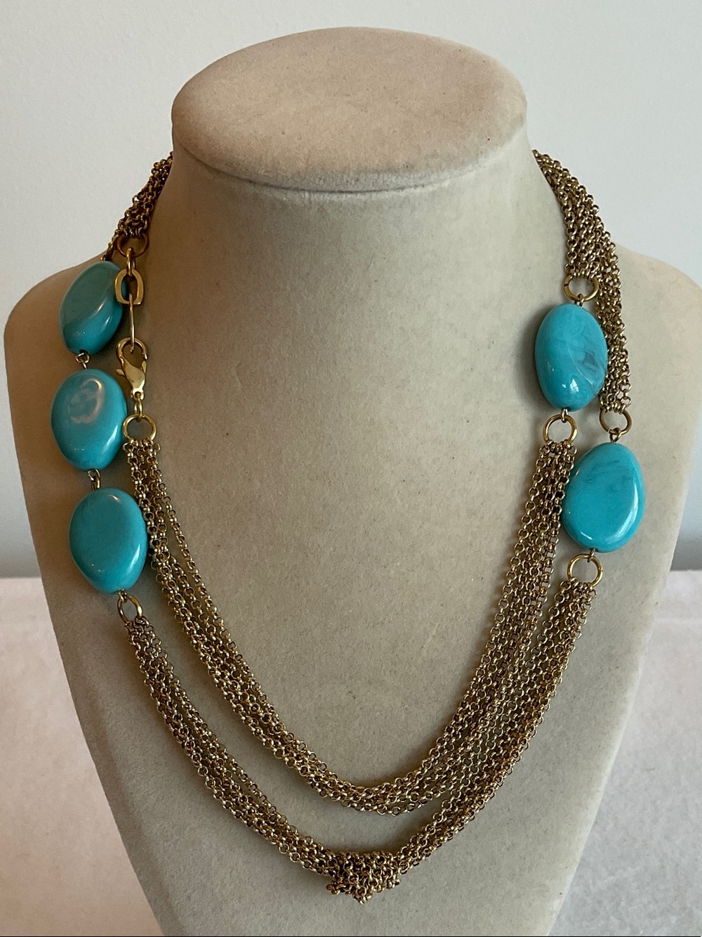 Gold Multi-Chain Necklace with Turquoise Beads